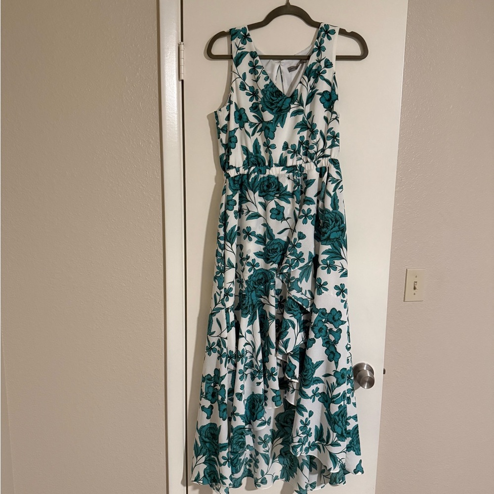 Danny & Nicole White Maxi Dress with Teal Floral Print